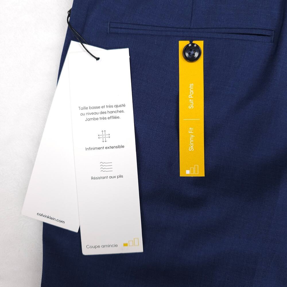 Calvin Klein Mens Skinny Fit Suit Pants 38x32 Blue Solid Stretch Wool Blend NWT - Picture 6 of 8